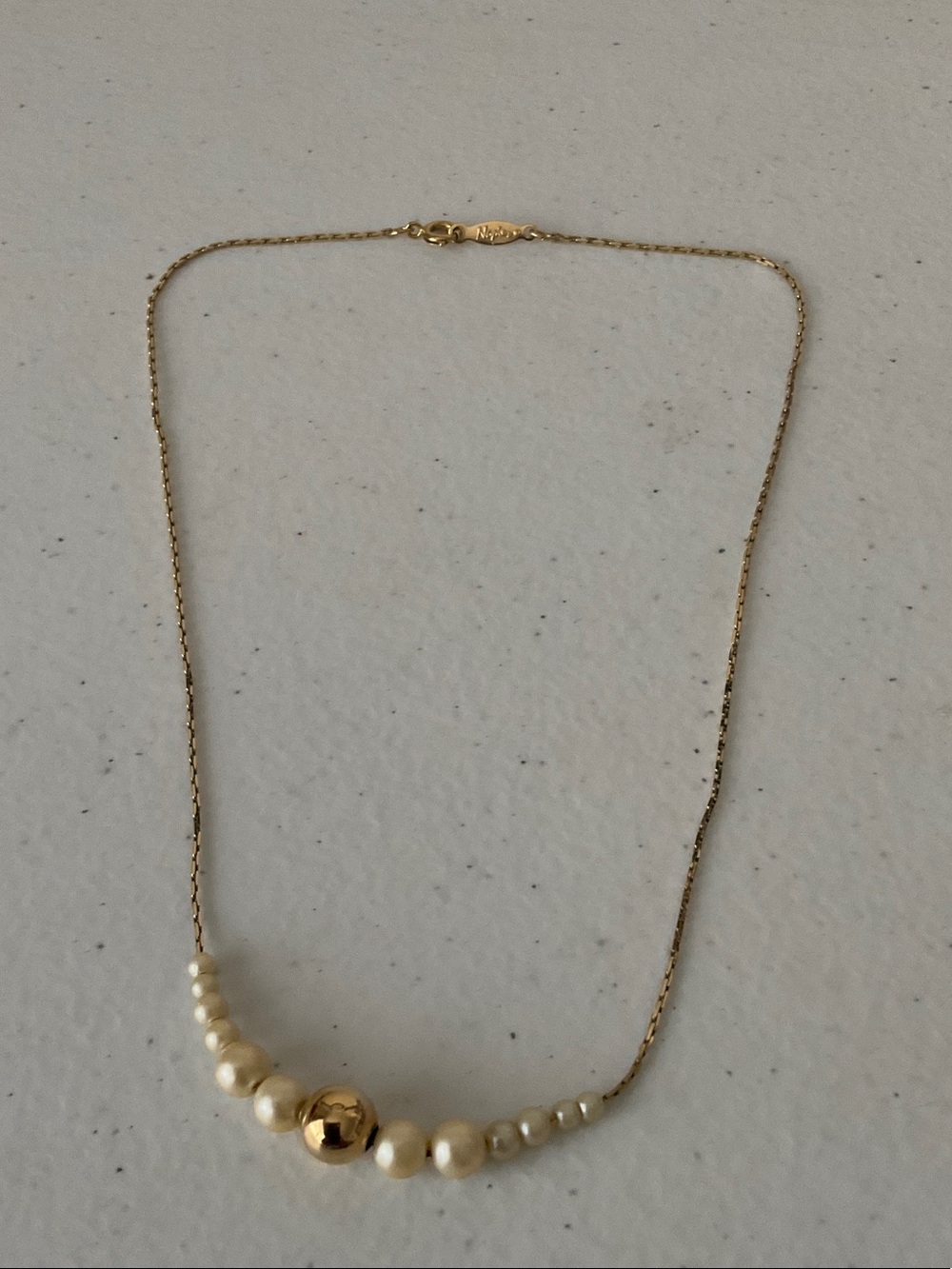 Napier Gold Tone Chain Necklace with Ivory Pearls and Polished Gold Bead